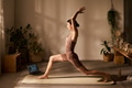 Young Adult Caucasian Woman Practicing Yoga Following Online Class Indoors - PhotoDune Item for Sale