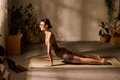 Young Adult Caucasian Woman Practicing Yoga Stretch Following Online Class - PhotoDune Item for Sale