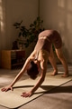Young Adult Caucasian Woman Practicing Downward Dog Yoga Pose Indoors - PhotoDune Item for Sale