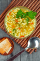 Vegetable soup with pasta and toasted bread slices - PhotoDune Item for Sale