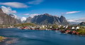Amazing landscape town of Reine of the Lofoten Islands with blue sky , county of Nordland, Norway. - PhotoDune Item for Sale