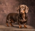 Brown dachshund dog standing in studio looking - PhotoDune Item for Sale