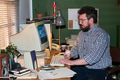 Caucasian Man Using Vintage Computer While Working at Desk - PhotoDune Item for Sale
