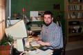 Portrait of Caucasian Man Working at Desk with Vintage Computer - PhotoDune Item for Sale