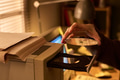 Caucasian Woman Inserting Compact Disc into Computer Drive - PhotoDune Item for Sale