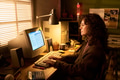 Caucasian Woman Working on Desktop Computer in Home Office Setting - PhotoDune Item for Sale