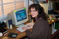 Portrait of Caucasian Woman Using Desktop Computer and Smiling - PhotoDune Item for Sale