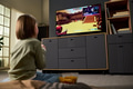 Young Girl Engaging in Multiplayer Video Game Session on Television - PhotoDune Item for Sale