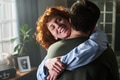 Young Woman Smiling While Hugging Young Man Indoors - PhotoDune Item for Sale
