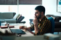 Man Working From Home And Smoking Cigarette - PhotoDune Item for Sale