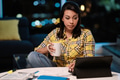Woman working from home at night - PhotoDune Item for Sale