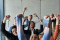 A diverse team of business professionals ecstatically celebrating their success in a modern office - PhotoDune Item for Sale