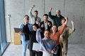 A diverse team of business professionals ecstatically celebrating their success in a modern office - PhotoDune Item for Sale