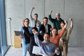 A diverse team of business professionals ecstatically celebrating their success in a modern office - PhotoDune Item for Sale