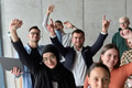 A diverse team of business professionals ecstatically celebrating their success in a modern office - PhotoDune Item for Sale