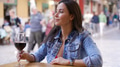 Woman Enjoying Red Wine at Outdoor Cafe in Spain - PhotoDune Item for Sale