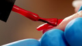 Manicurist paints nails with red gel polish. Application of nail polish on nails. - PhotoDune Item for Sale